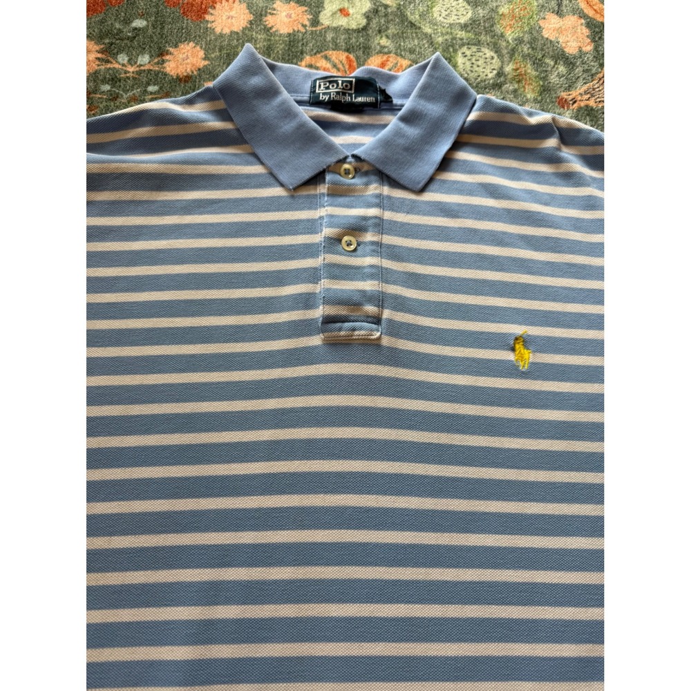 Polo Ralph Lauren Mens Blue White Striped Cotton Pique Polo Shirt Large